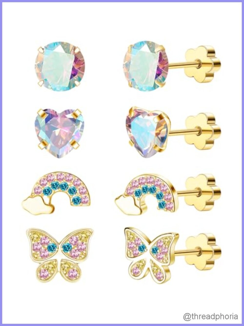 14K Gold Flat Back Earrings Hypoallergenic Screw Back Cartilage Studs